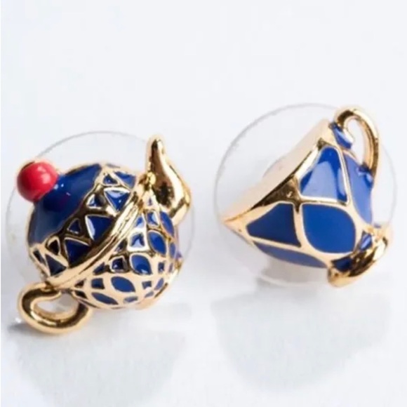 Kate Spade | Disney ~ Alice In Wonderland Blue Enamel Teacup Studs 12k Gold - Picture 7 of 12